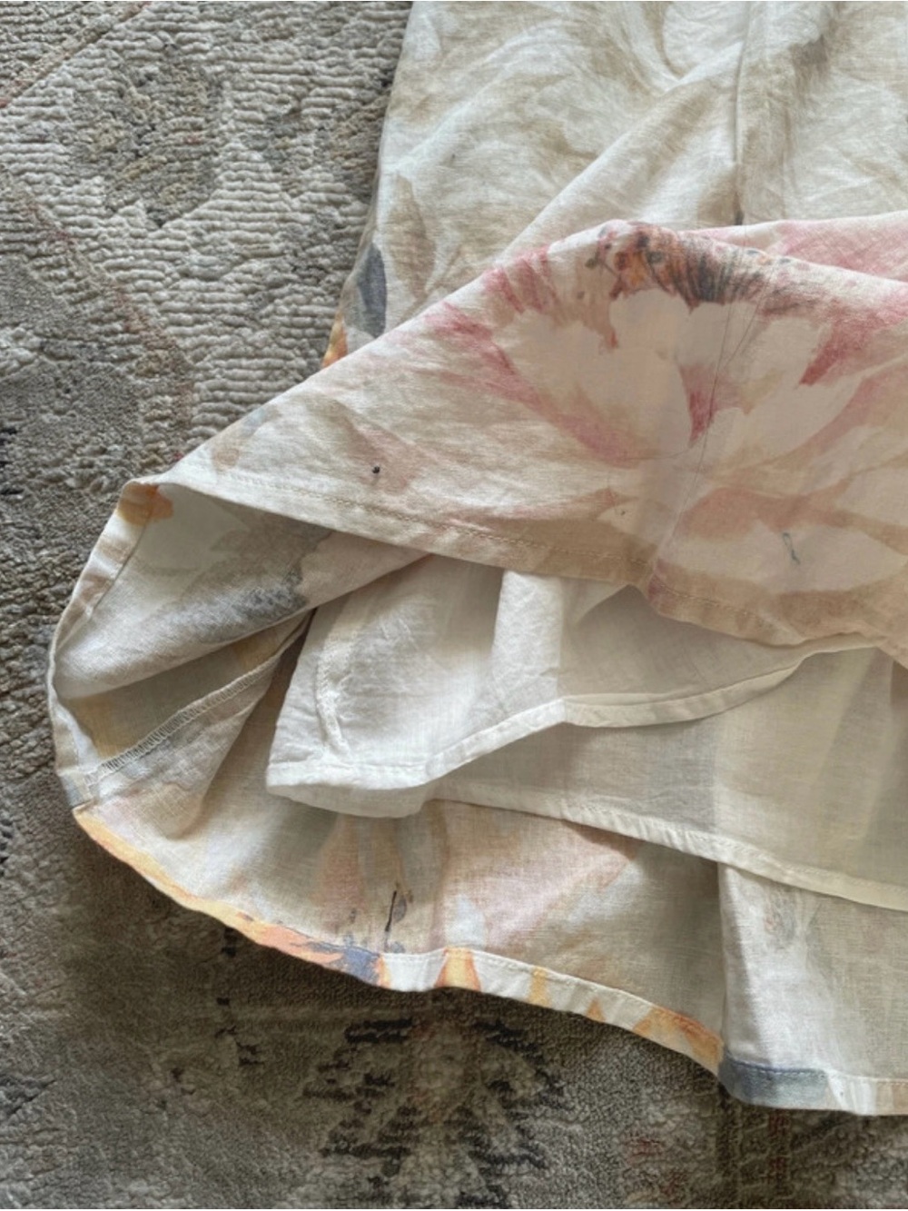 H&M Cream Floral Smocked Bust Midi Dress with Pink and Orange Accents - Picture 7 of 10